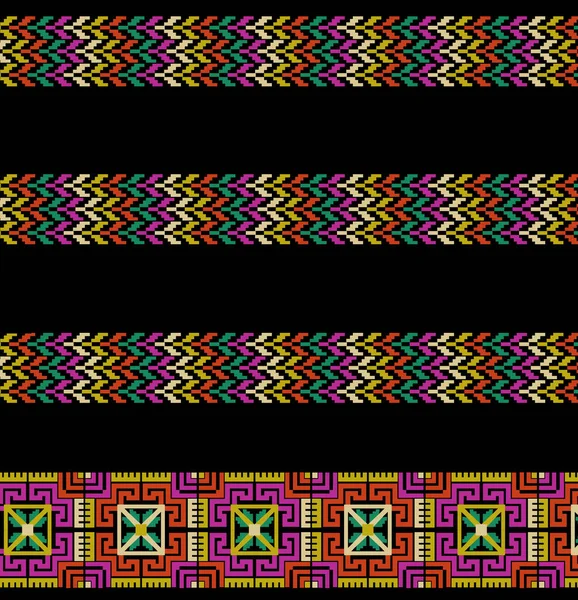 刺繍クロスステッチ 民族模様 ピクセル水平シームレス 幾何学的インディアンのパターン 先住民族のパターン クロスステッチの境界線 テクスチャテキスタイルファブリック服 Print — ストック写真
