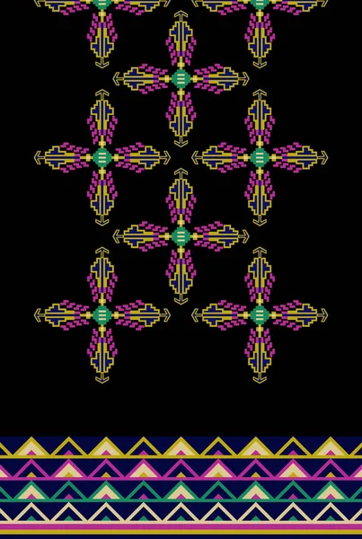 Decote Floral Bordado Padrão Oriental Étnico Geométrico Tradicional Fundo Preto — Fotografia de Stock