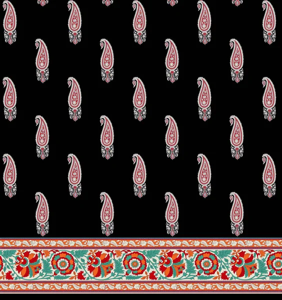 Textile Digital Design Carpet Motif Luxury Pattern Decor Border Ikat — Photo