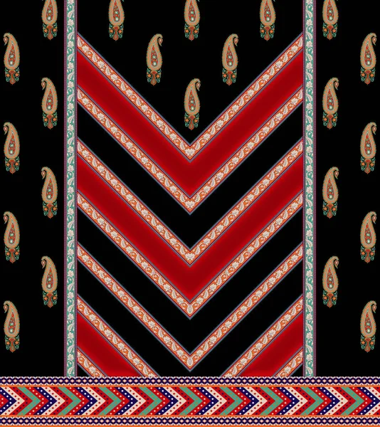 Textil Digital Ikat Diseño Étnico Conjunto Damasco Frontera Barroco Patrón —  Fotos de Stock
