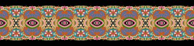 Mavi arka plana Ikat Çiçek desenli nakış. Geometrik etnik doğu desenli geleneksel. Aztec tarzı soyut illüstrasyon. desen, kumaş, giysi, ambalaj, dekorasyon ve sarong için tasarım.