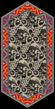 Çiçeksel yaka nakışı. Geometrik etnik oryantal desen. Geleneksel siyah arka plan. desen, kumaş, moda kadınları için tasarım, dekorasyon, baskı.