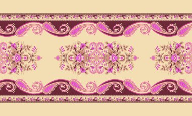 Textile Digital Ikat Ethnic Design Set of damask Border Baroque Pattern wallpapers gift card Frame for women cloth use Mughal Paisley Abstract Vintage Turkish Indian classical texture print in fabrics
