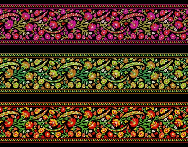 Бесшовные Традиционные Индийские Paisley Границы Вышивки Кружева Плитки Текстиль Цифровой — стоковое фото