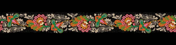 Ikat Floral Paisley Κεντήματα Μαύρο Φόντο Γεωμετρικό Έθνικ Ανατολίτικο Μοτίβο — Φωτογραφία Αρχείου