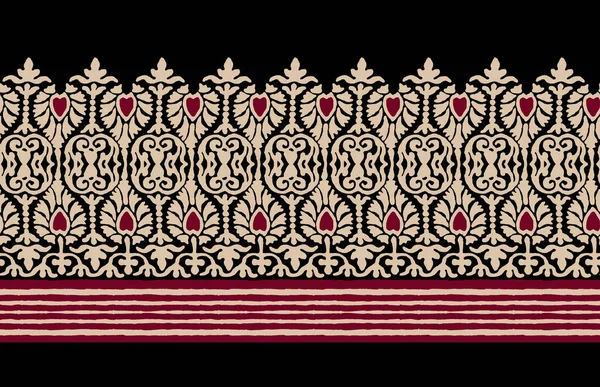 Tekstylny Cyfrowy Ikat Etniczny Wzór Zestaw Damaski Granica Barokowy Wzór — Zdjęcie stockowe