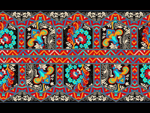 ブルーを基調としたイカット フローラル ペイズリー刺繍幾何学的なエスニック オリエンタル パターンの伝統 テクスチャ ファブリック サロンのためのデザイン — ストック写真
