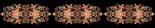 Textile Digital Ikat Ethnic Design Set Damask Border Baroque Pattern — стокове фото