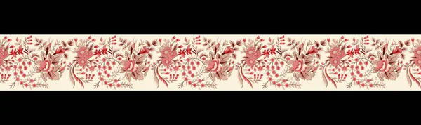 美しいエキゾチックなチノワジーシームレスなパターン 手を描いたヴィンテージ中国のバラの木 パビリオン レモンの木 花のシームレスな境界ピンクの背景 — ストック写真