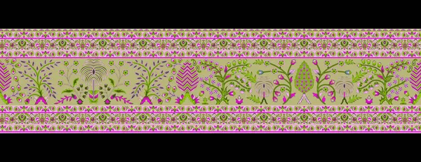 Textile Digital Ikat Ethnic Design Set Damask Border Baroque Pattern — Φωτογραφία Αρχείου
