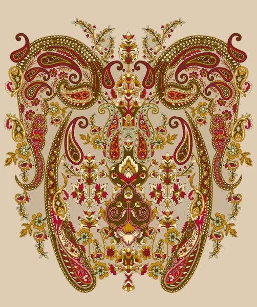色彩艳丽的波希米亚风格 配以百里香和花朵 传统的民族装饰 Mughal艺术图案设计主题艺术品 — 图库照片