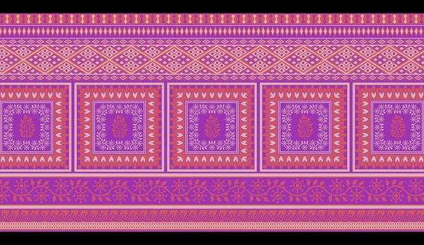 Χωρίς Ραφή Paisley Μοτίβο Floral Υφασμάτινο Όριο Textile Digital Ikat — Φωτογραφία Αρχείου