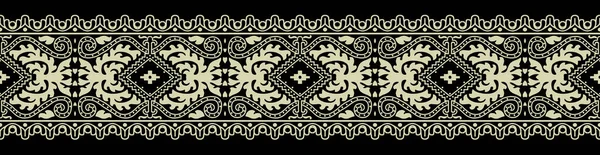 黑色背景上的Ikat花边绣花 几何东方图案传统 阿兹特克风格的抽象图解 沙隆的设计 — 图库照片