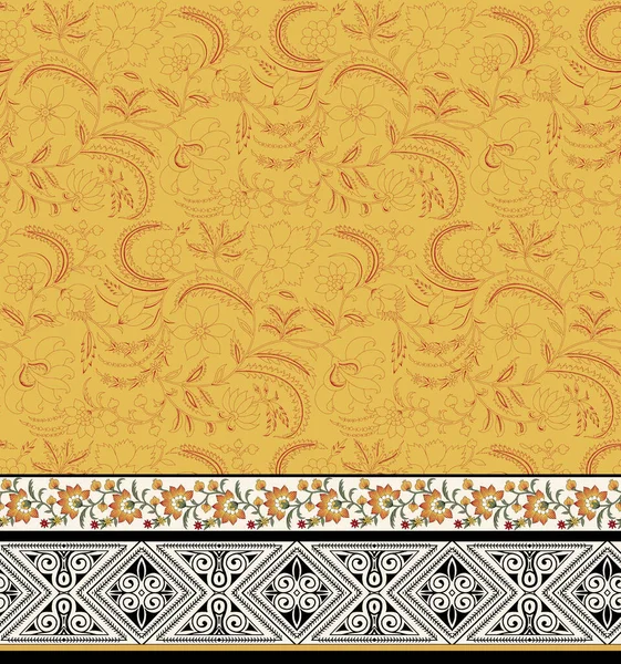 Traditional Ethnic Geometric Shapes Border Mughal Art Baroque Multi Flower — Fotografia de Stock