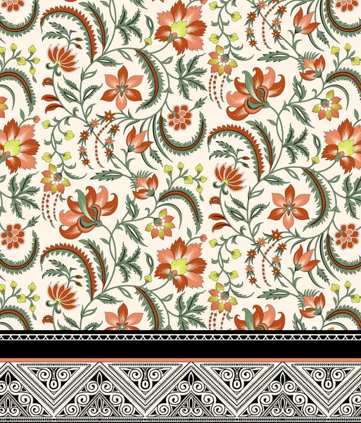 Textile Digital Ikat Ethnic Design Set Damask Border Baroque Pattern — стокове фото
