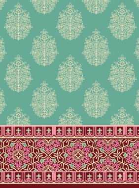 Textile digital design carpet motif luxury pattern decor border ikat ethnic hand made artwork suitable frame gift card wallpaper women cloth front back and duppata print in fabric use textile industry