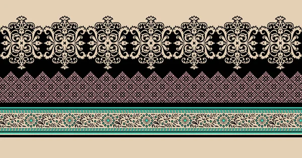 Adorno Paisley Sin Costuras Borde Textil Floral Paisaje Sin Costuras — Foto de Stock