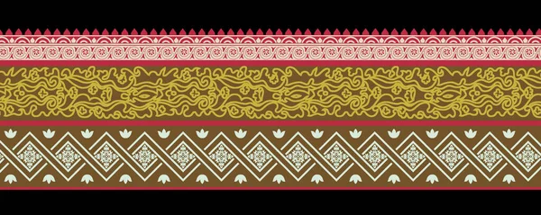 Batik Bohemian Borders Scrolls Seamless Pattern Leaves Stripes Roses Chains — Stock Photo, Image
