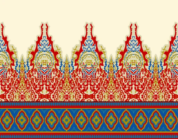 Декоративный Бесшовный Рисунок Границ Цветами Листьями Абстрактными Узорами Индийский Стиль — стоковое фото