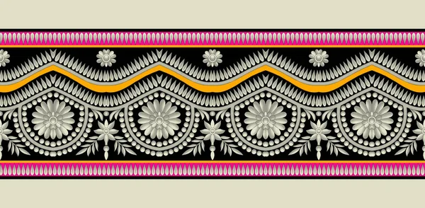 Diseño Borde Flores Paisley Sin Costuras Textil Digital Ikat Diseño — Foto de Stock