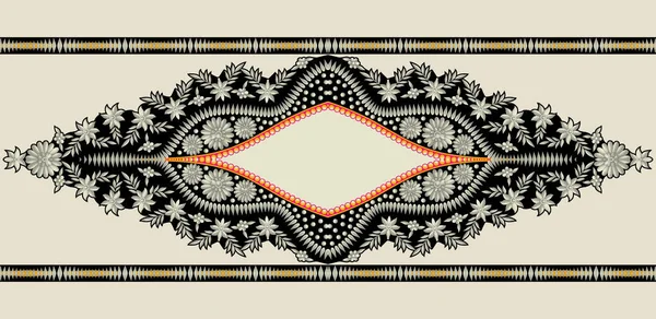 Tekstylny Cyfrowy Ikat Etniczny Wzór Zestaw Damaski Granica Barokowy Wzór — Zdjęcie stockowe
