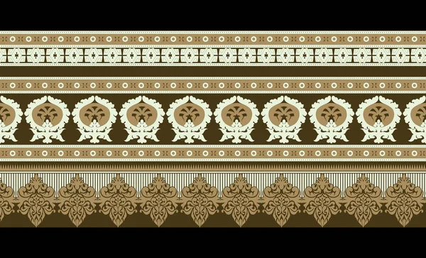 Digital Ikat Ethnic Design Set Damask Border Baroque Pattern Walpapers — 스톡 사진