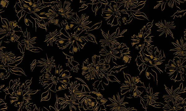 Goldene Linie Nahtlose Luxus Lotus Tapete Auf Dunklem Hintergrund Goldene — Stockfoto