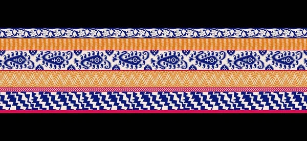 蓝色背景上的Ikat花绣花绣花 几何东方图案传统 阿兹特克风格 包装和装饰的设计 — 图库照片