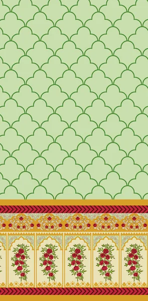 Textile Digital Ikat Ethnic Design Set Damask Border Baroque Pattern — 图库照片