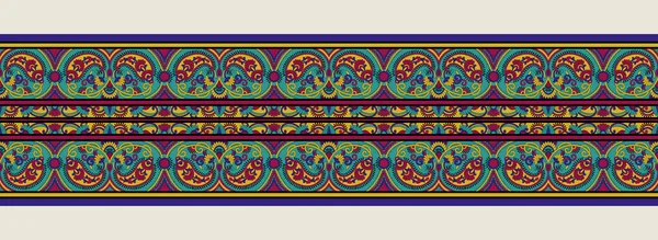 Sömlös Asiatisk Paisley Floral Border Design Över Hela Geometriska Gränsen — Stockfoto