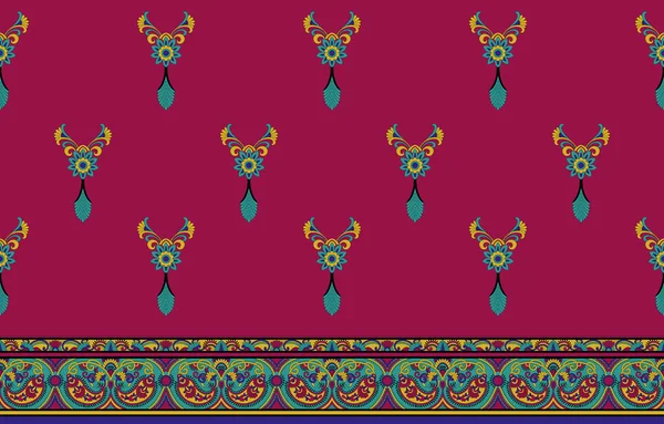 Textil Digital Ikat Diseño Étnico Conjunto Damasco Frontera Barroco Patrón — Foto de Stock