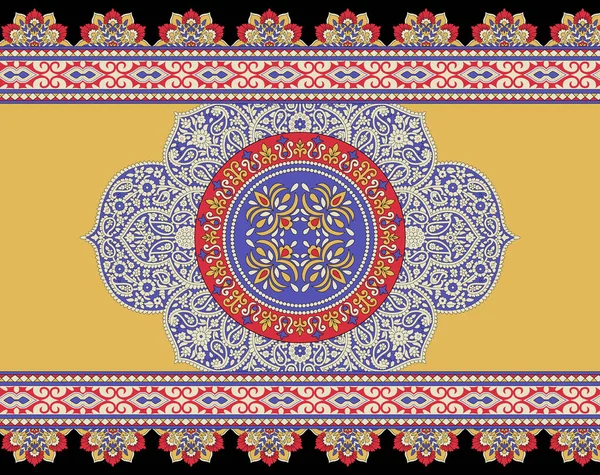 Mughal Floral Motif Border Pattern Traditional Indiano Motif Traditional Flores — Fotografia de Stock