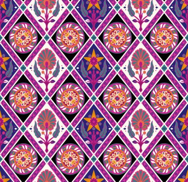 Altıgen kiremitler dikişsiz desen. Grunge dokusu. Etnik ve kabile motifleri. El yapımı. Yama izi. resimleme.