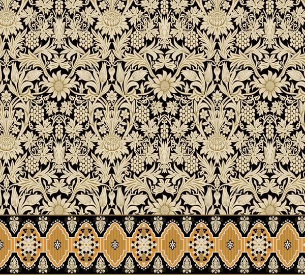 Tekstylny Cyfrowy Design Mughal Motyw Ozdoba Etniczne Granicy Wzór Ręcznie — Zdjęcie stockowe