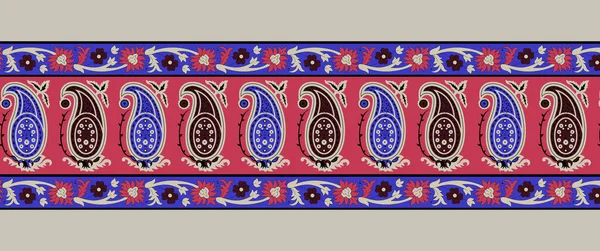 多色の装飾された手は 民族の部族の創造的なデザインを境界幾何学的なテクスチャパターンを繰り返し すべての基本的な背景の装飾を刺繍トレース描画 シームレスなペイズリー境界パターン — ストック写真