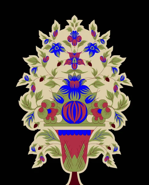 Восточное Винтажное Украшение Цветочными Ветвями Кудрявой Рамке Индийский Текстильный Стиль — стоковое фото