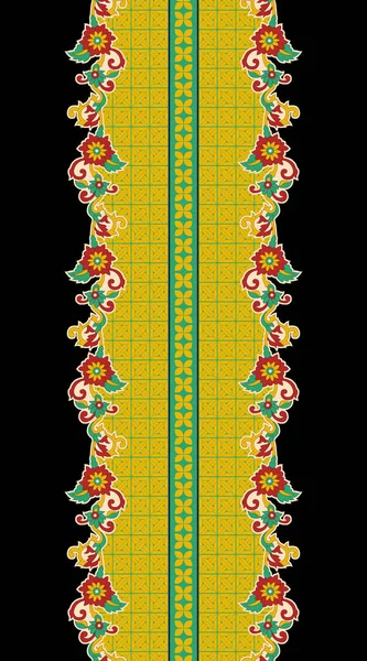 Bordado Paisley Floral Ikat Fundo Preto Geometric Étnico Padrão Oriental — Fotografia de Stock