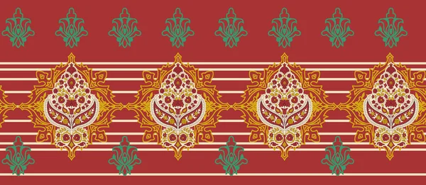 Традиционный Азиатский Дизайн Границы Пейсли Винтажная Цветочная Граница Бесшовный Рисунок — стоковое фото