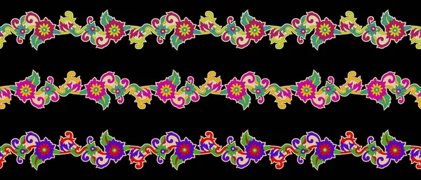 Λουλούδια Φαντασίας Ρετρό Vintage Jacobean Στυλ Κεντήματος Γραμμή Συνόρων Αδιάλειπτη — Φωτογραφία Αρχείου