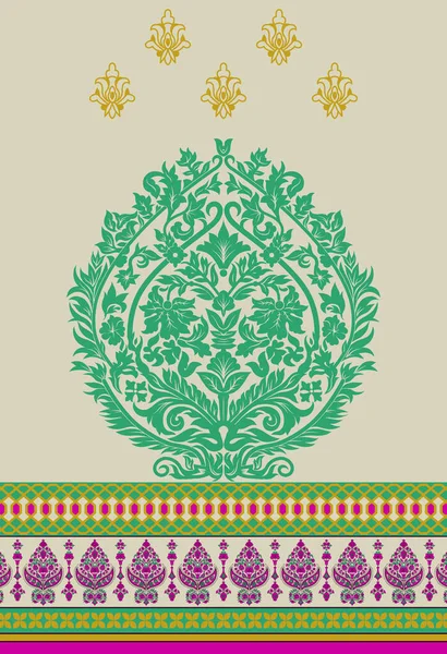 纺织品数码Ikat民族设计一套锦缎边框巴洛克图案壁纸女装礼品框用Mughal Paisley摘要古土耳其古典面料印花 — 图库照片