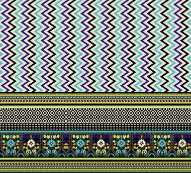 desenli desenli desenli çiçek deseni ve Hint çiçeği motifleri. Tekstil ve dekorasyon için damaske biçimi. Kusursuz geometrik etnik aztek deseni. Koyu arkaplanda çok renkli süsler.