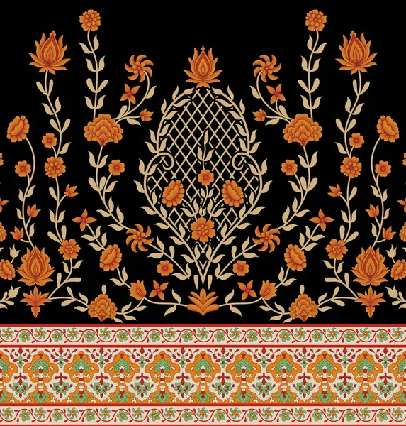 Textile Digital Design Χαλί Μοτίβο Πολυτέλεια Μοτίβο Διακόσμηση Συνόρων Ikat — Φωτογραφία Αρχείου