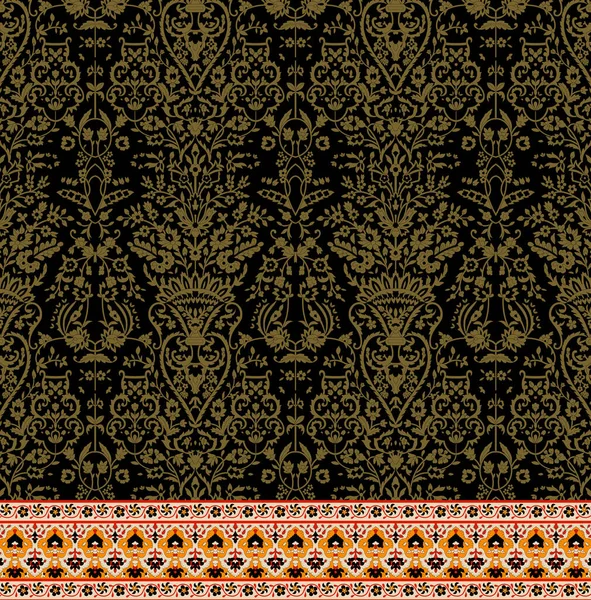 テキスタイルデジタルイカット民族デザインダマスクのセットボーダーバロックパターン壁紙ギフトカードフレーム用女性の布使用Mughalペイズリーアブストラクトヴィンテージトルコ語インドの古典的なテクスチャプリントで生地 — ストック写真