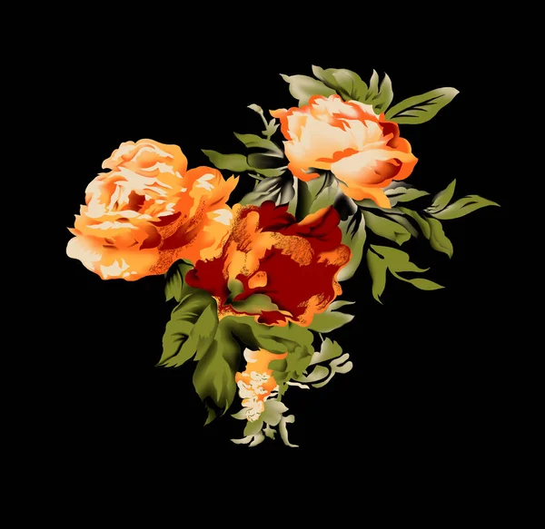 플라워 빈티지 스크롤 Baroque Victorian Frame Border Rose Peony Floral — 스톡 사진