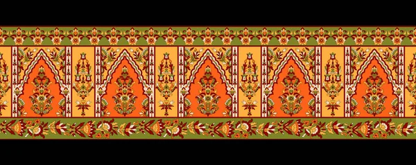 Textil Digital Ikat Diseño Étnico Conjunto Damasco Frontera Barroco Patrón — Foto de Stock