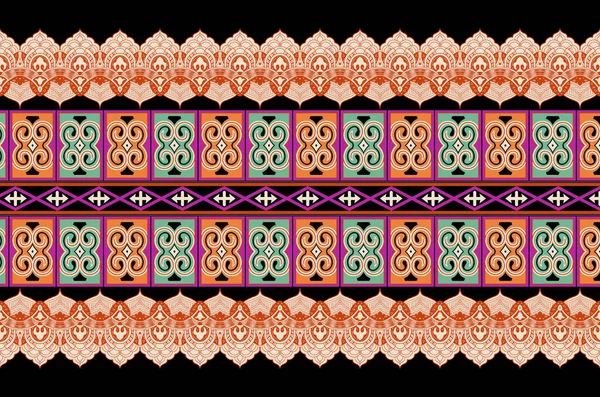 有民族边界花朵的无缝图案 亚洲纺织品中的矢量植物图解 族裔界线边界 Talavera模式 Azulejos Portugal 土耳其装饰 摩洛哥瓷砖马赛克 西班牙瓷器 — 图库照片