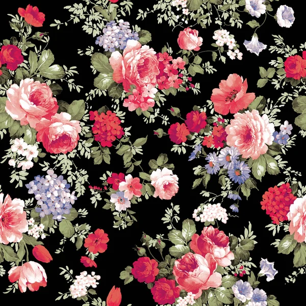 Bezešvé Vzory Větví Růží Poupat Listí Izolovaném Pozadí Akvarelové Květiny — Stock fotografie