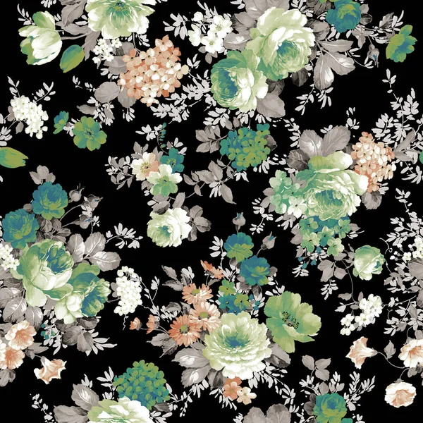 Fantasy Flowers Retro Vintage Jacobean Embroidery Style Seamless Pattern Background — Stock Photo, Image
