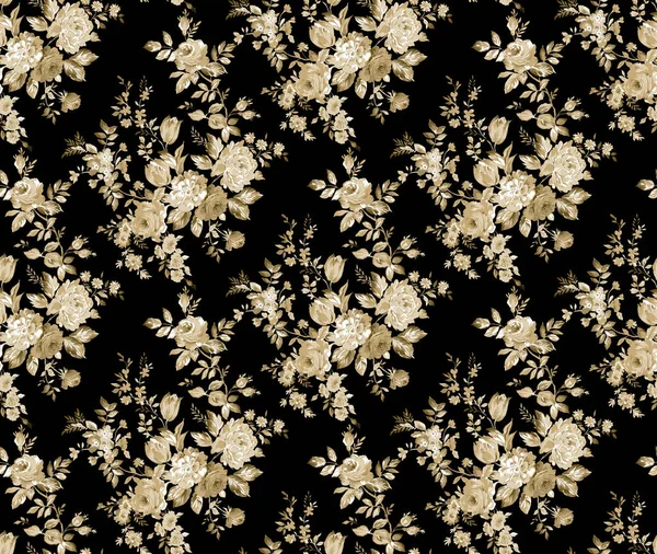 暗い背景に花とシームレスな花のパターン テキスタイル インテリア 壁紙のためのテンプレートデザイン 植物画 水彩でシームレスな花のパターン — ストック写真