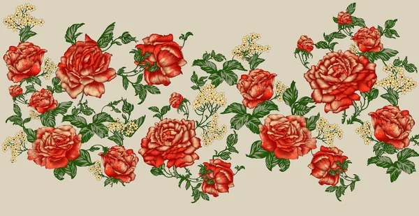 Rose Fleur Vintage Défilement Baroque Victorien Cadre Bordure Rose Pivoine — Photo
